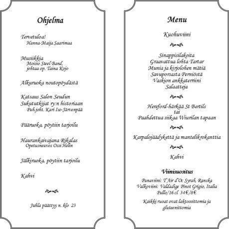 Juhlaillallisen menu